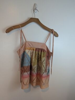 Anthropologie Eri & Ali Pale Pink Open Weave Short Sleeve Swing Top, Sz Sm